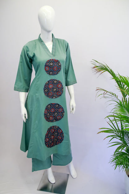 Sea Green Cotton Top & Pant Set