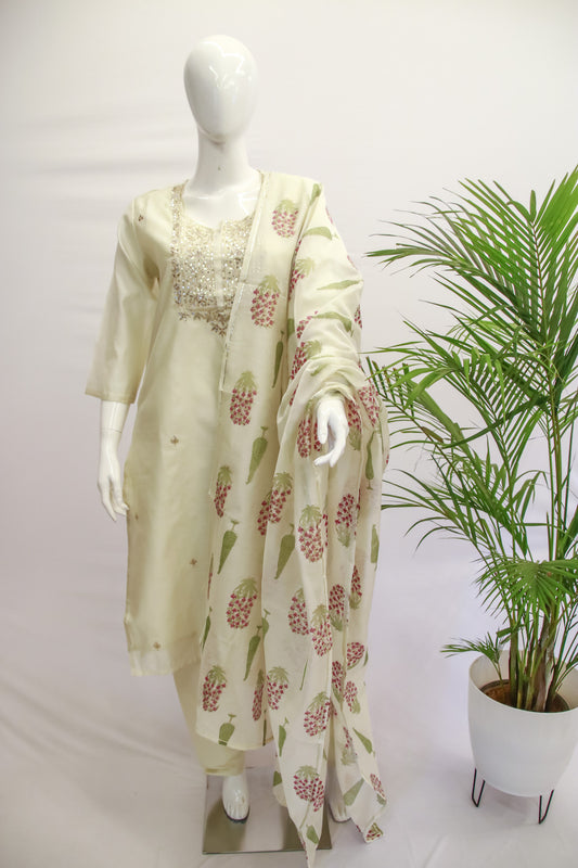 Cream Silk Dupatta Set