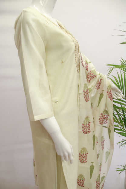 Cream Silk Dupatta Set