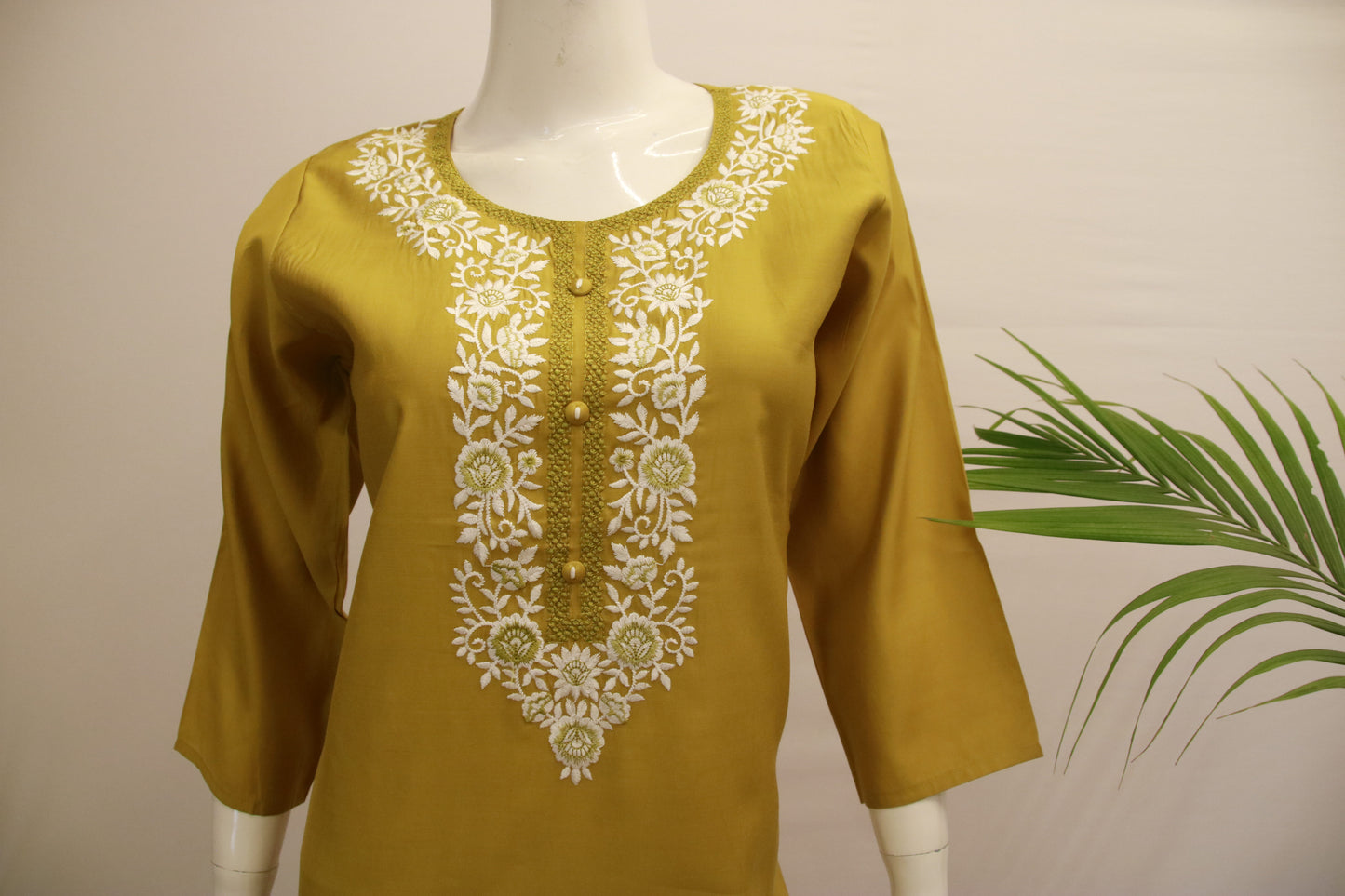 Silk Mustard Chikankari Dupatta Set