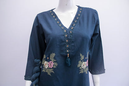 Slate Blue Embroidered Kurta Set Dupatta Set