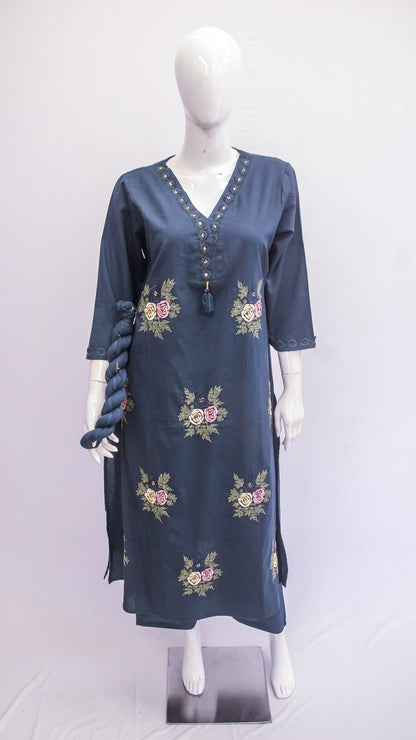 Slate Blue Embroidered Kurta Set Dupatta Set