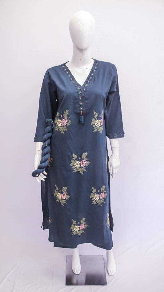 Slate Blue Embroidered Kurta Set Dupatta Set