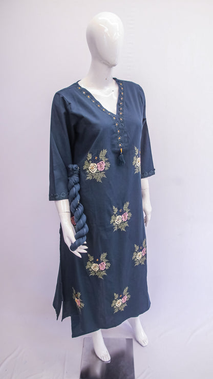 Slate Blue Embroidered Kurta Set Dupatta Set