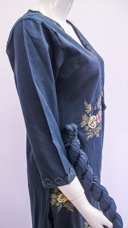 Slate Blue Embroidered Kurta Set Dupatta Set