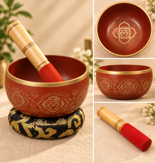 Red  Chakra Singing Bowl with Wooden Mallet and Cushion – 4.5 Inch (Copy)