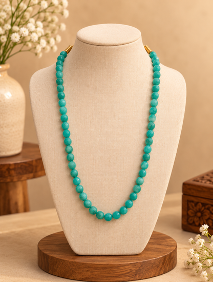 Turquoise Green Beaded Necklace with Gold-Tone Clasp