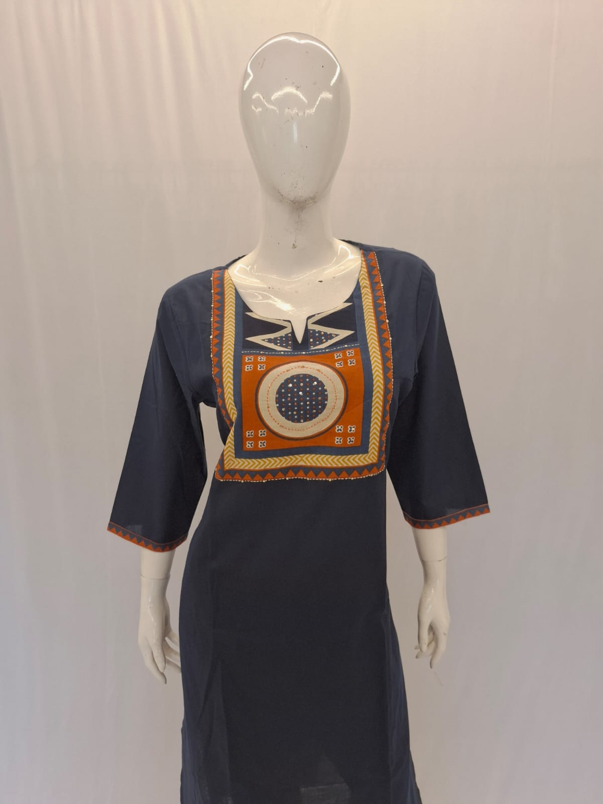 Cotton Navy Blue Dupatta Set