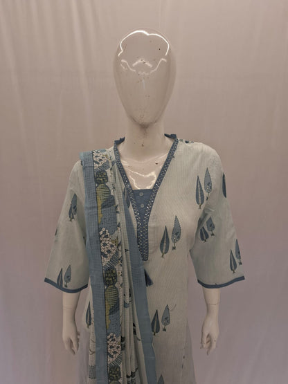 Sky Blue Floral Printed Dupatta Set