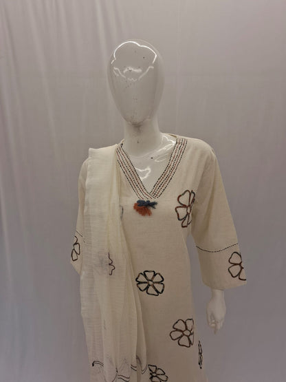 Khadi Cotton Cream Dupatta Set