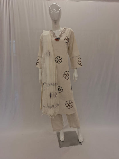 Khadi Cotton Cream Dupatta Set