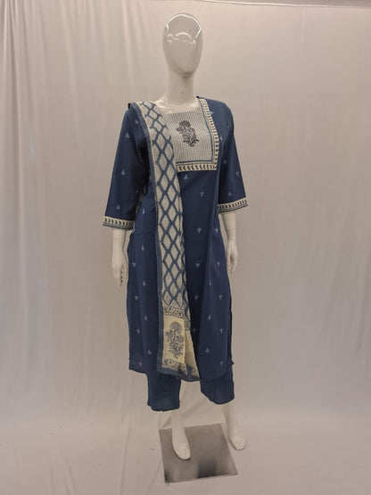 Handloom Cotton Blue Dupatta Set