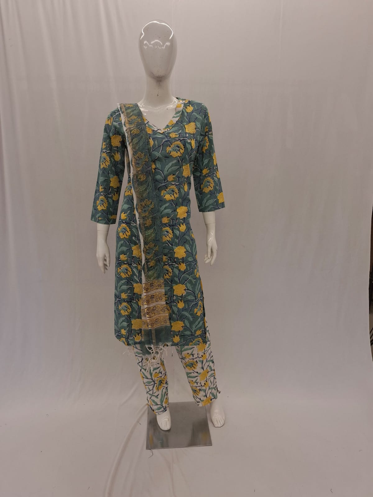 Cotton Green Dupatta Set