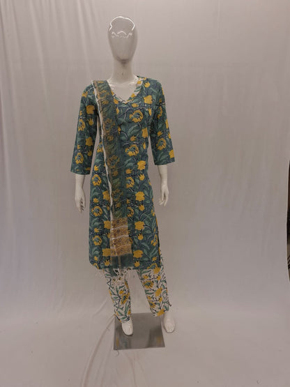Cotton Green Dupatta Set