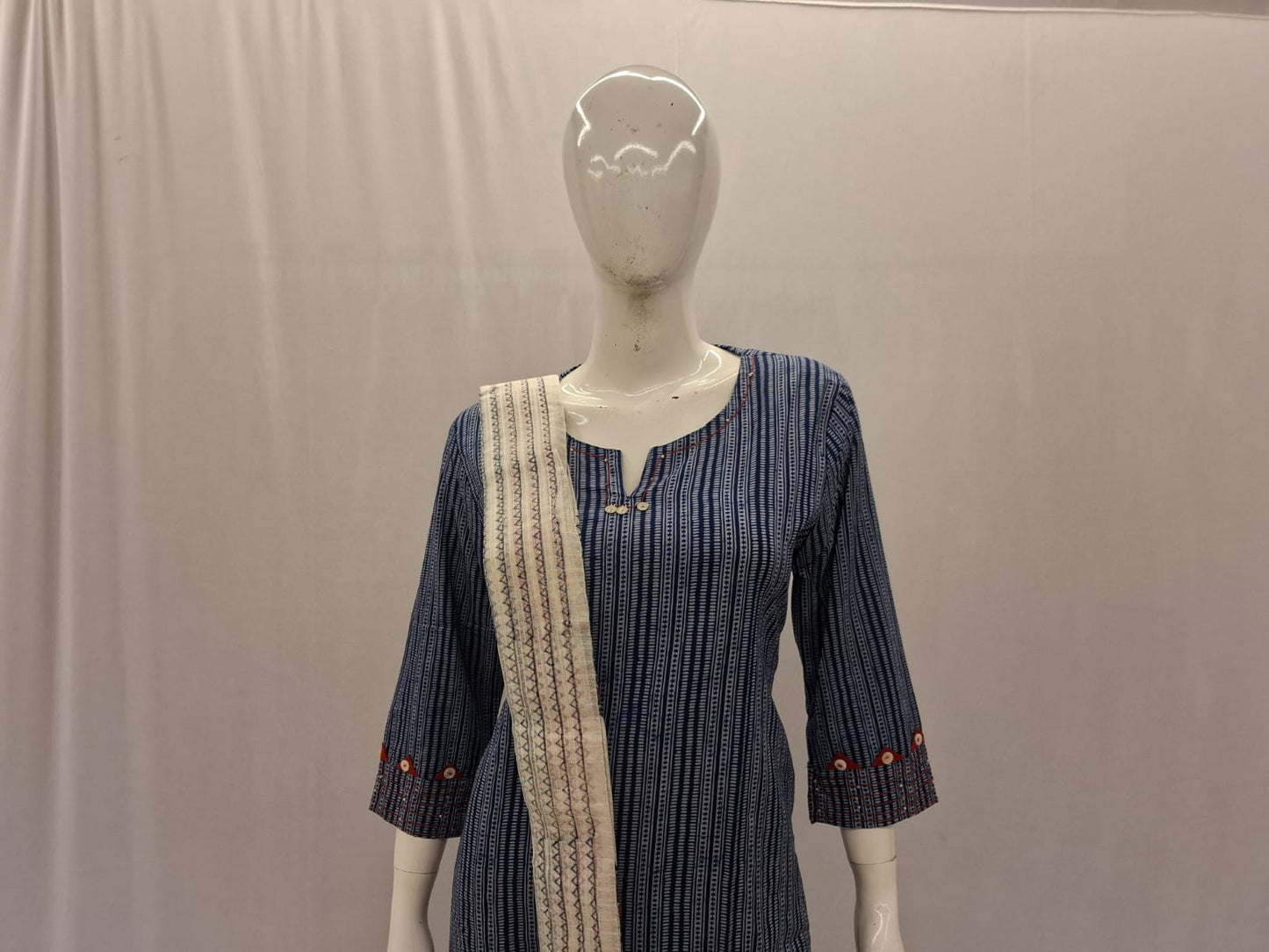 Cotton Blue Dupatta Set