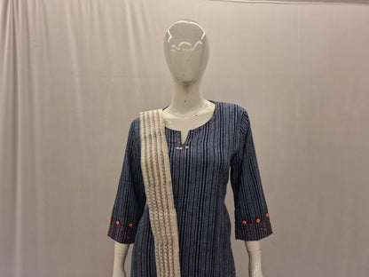 Cotton Blue Dupatta Set
