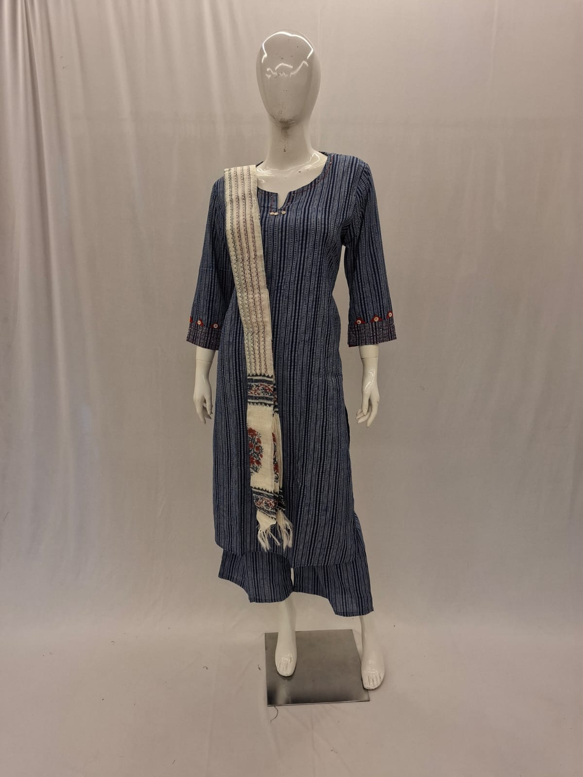 Cotton Blue Dupatta Set