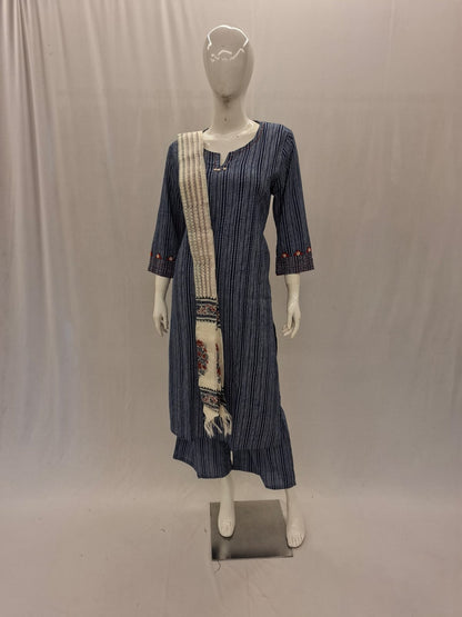Cotton Blue Dupatta Set