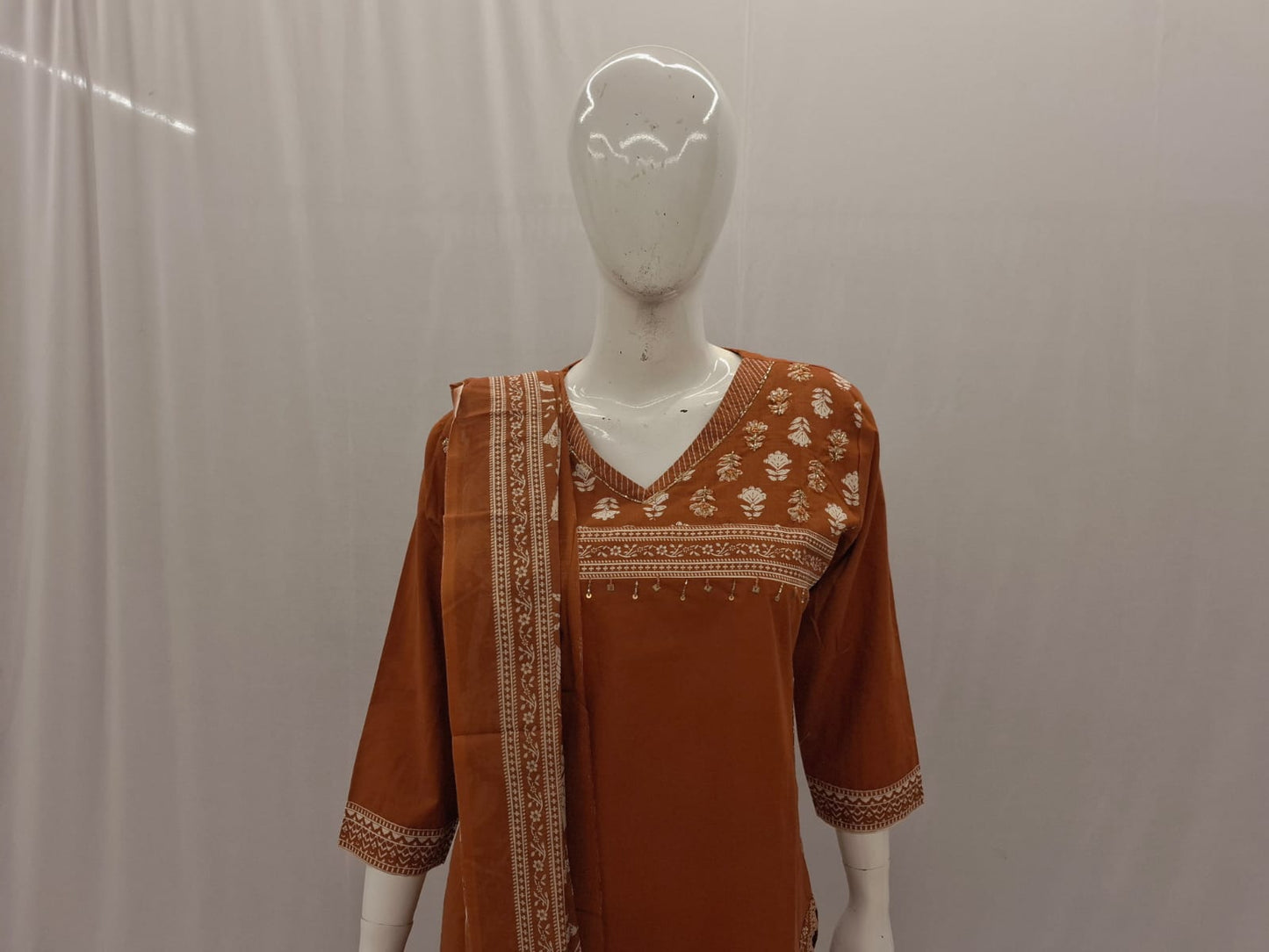 Rust Orange Cotton Dupatta Set