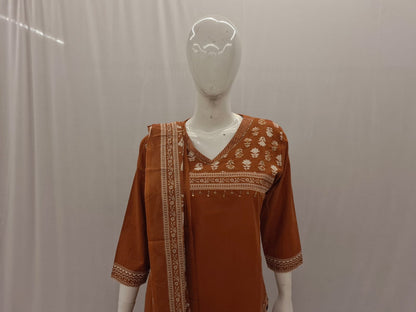 Rust Orange Cotton Dupatta Set