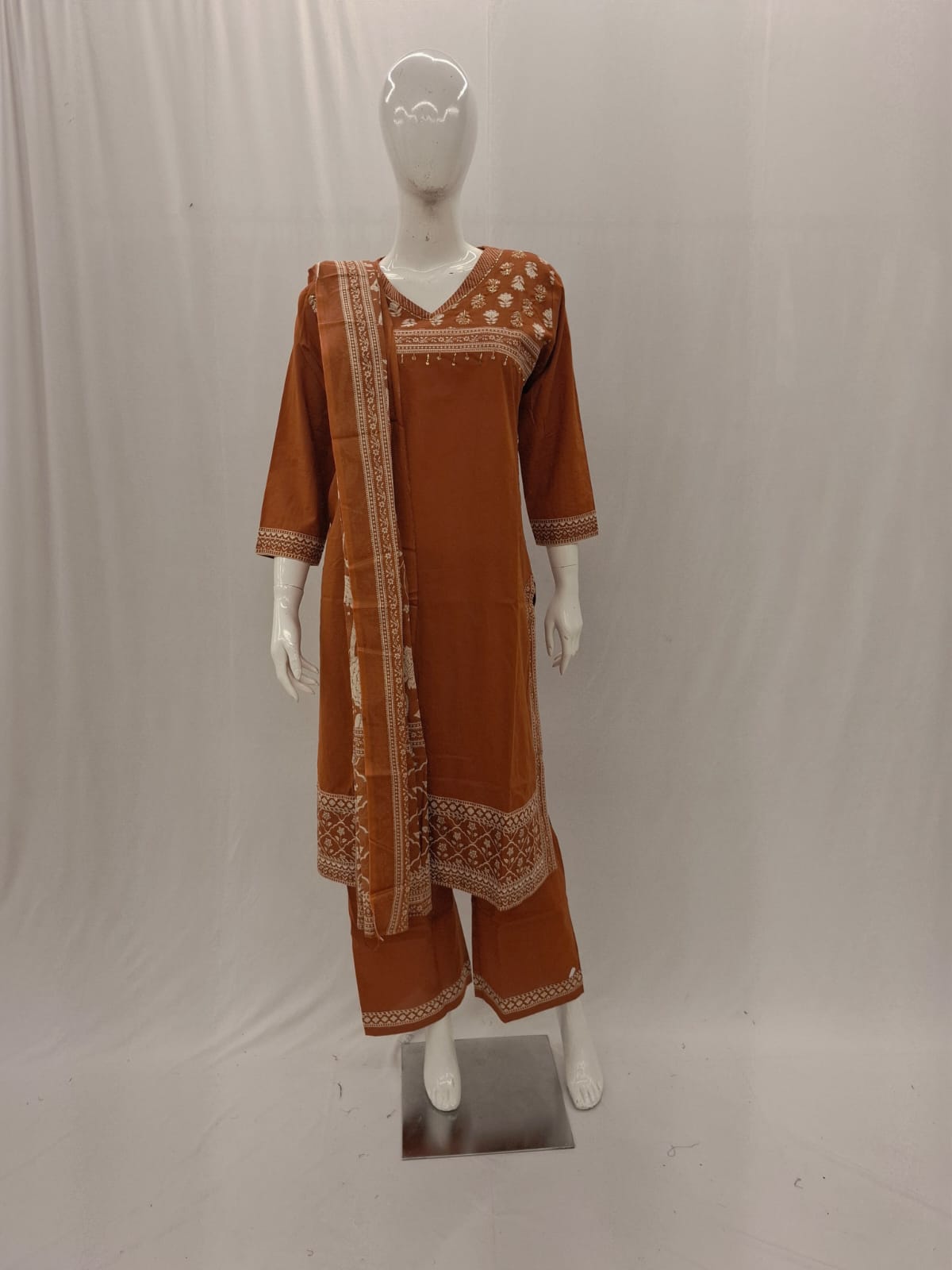 Rust Orange Cotton Dupatta Set
