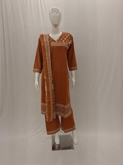 Rust Orange Cotton Dupatta Set