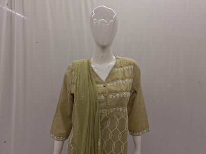 Mul Cotton Pista Green Dupatta Set