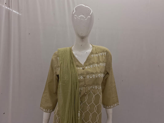 Mul Cotton Pista Green Dupatta Set