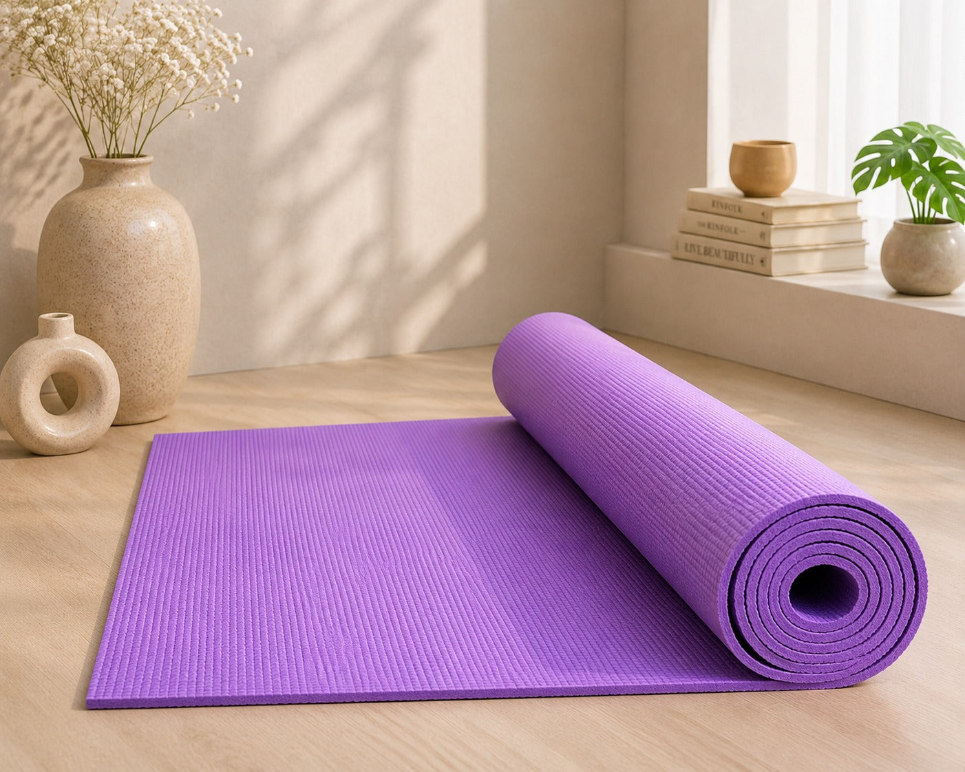 Premium 4mm EVA Yoga Mat with Carry Strap – Purple