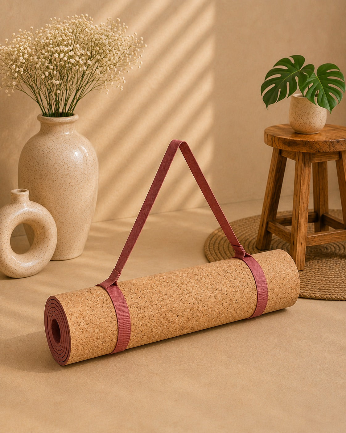 Premium Cork Yoga Mat with Carry Strap