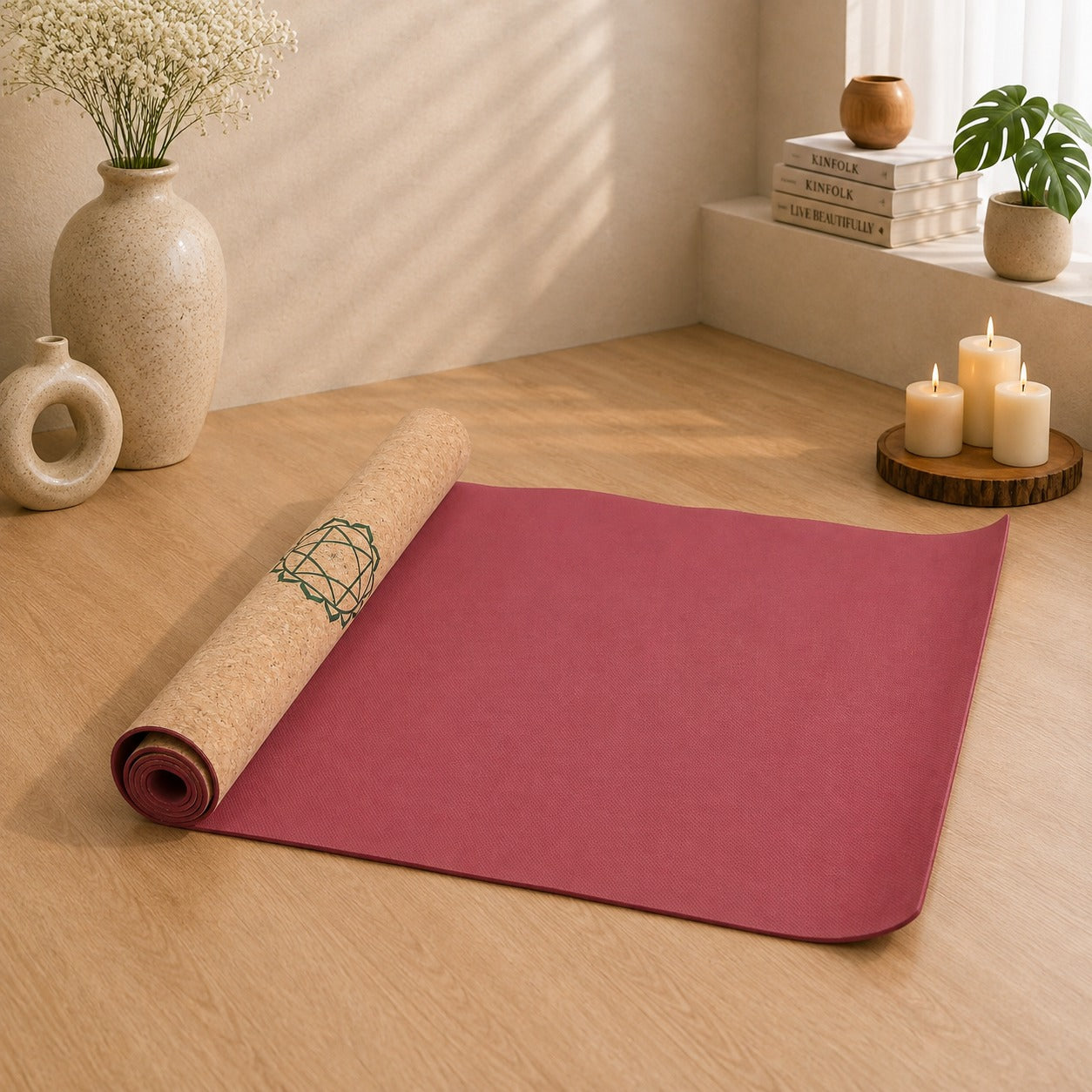 Premium Cork Yoga Mat with Carry Strap