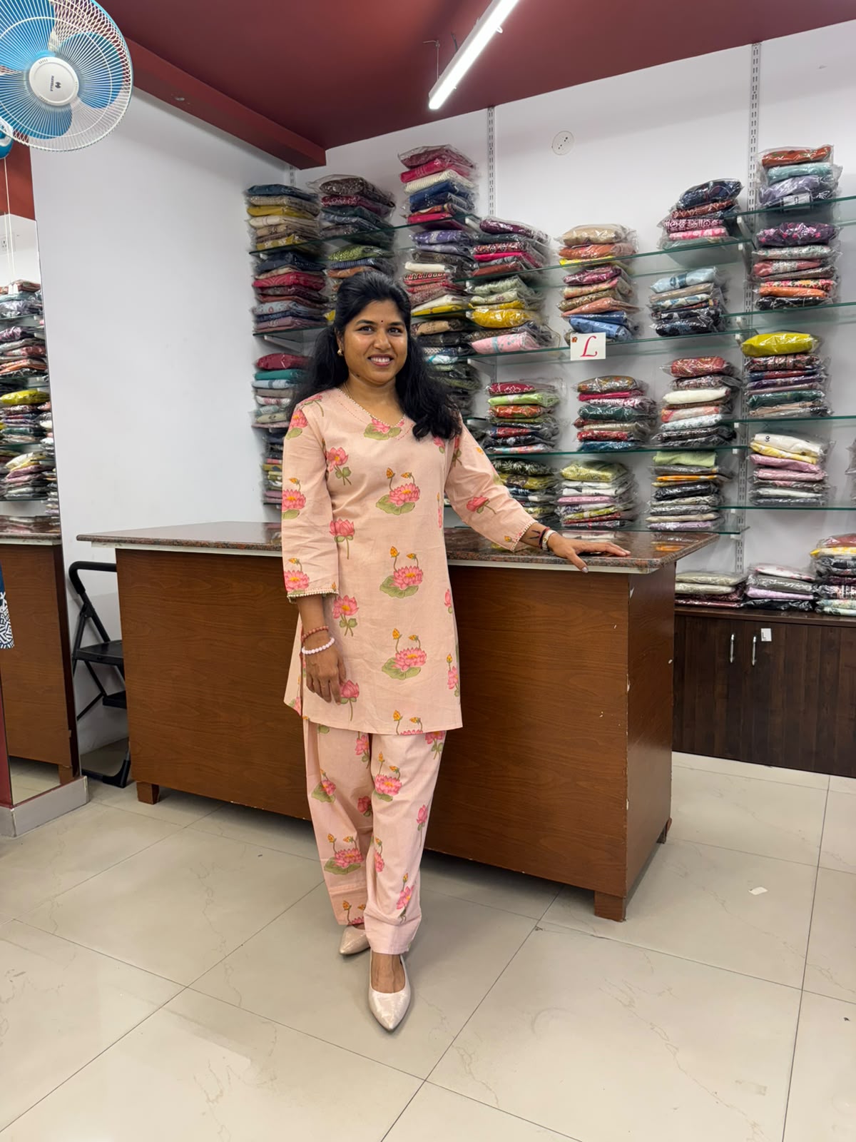 Pink Lotus Print Cotton Farsi Pant Set