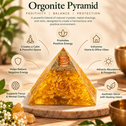 Citrine Orgonite   Pyramid- Crystal Energy & Meditation Decor -3 × 3 Inch