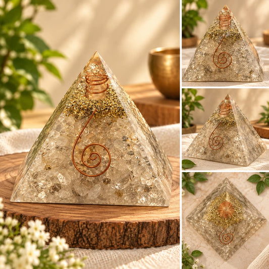 Clear Quartz Orgonite Pyramid with Copper Spiral