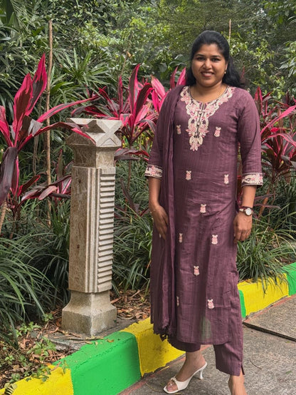 Wine Colored Cotton Dupatta Set