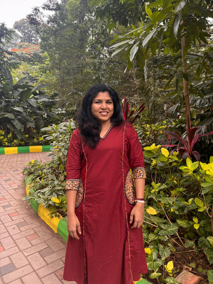 Maroon Cotton Top & Pant Set with Ajrakh pockets