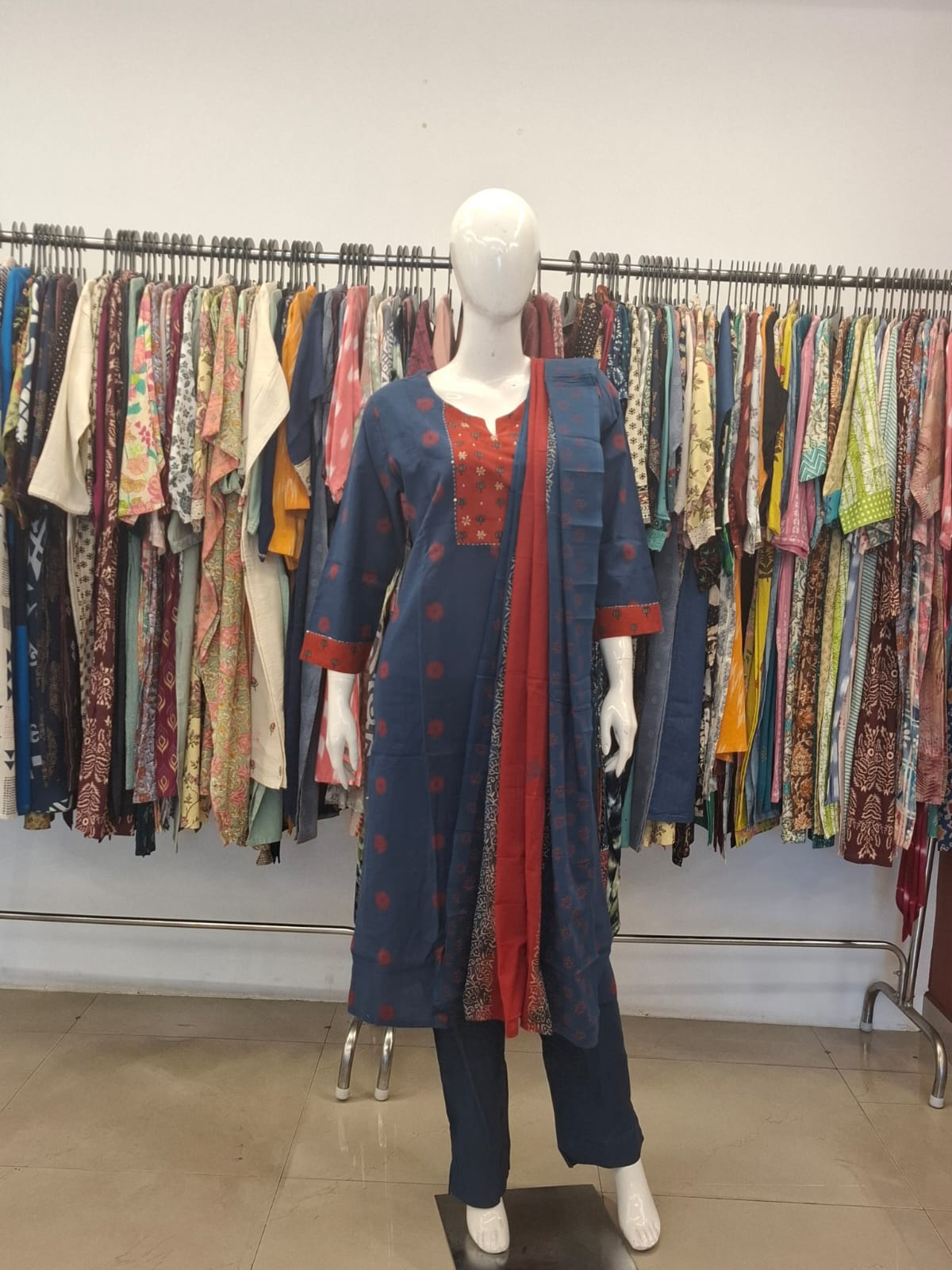 Indigo Charm Cotton  Dupatta Set