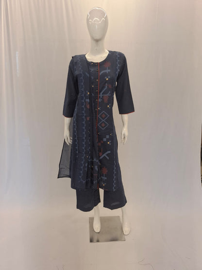 Cotton Navy Blue Dupatta Set