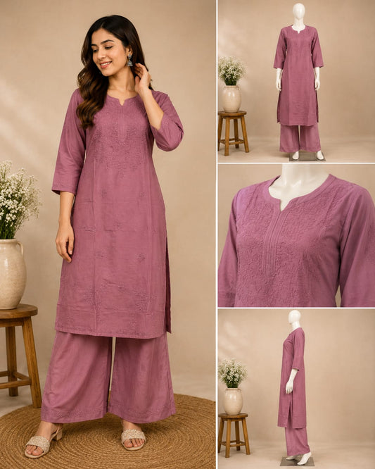Dola Silk Chikankari Kurta Pant Set Mauve with Inner – Women’s Ethnic Wear