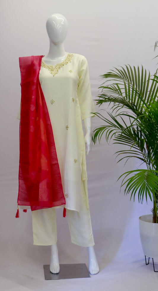 White Dola Silk Dupatta Set