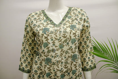 White and Green Cotton Dupatta Set