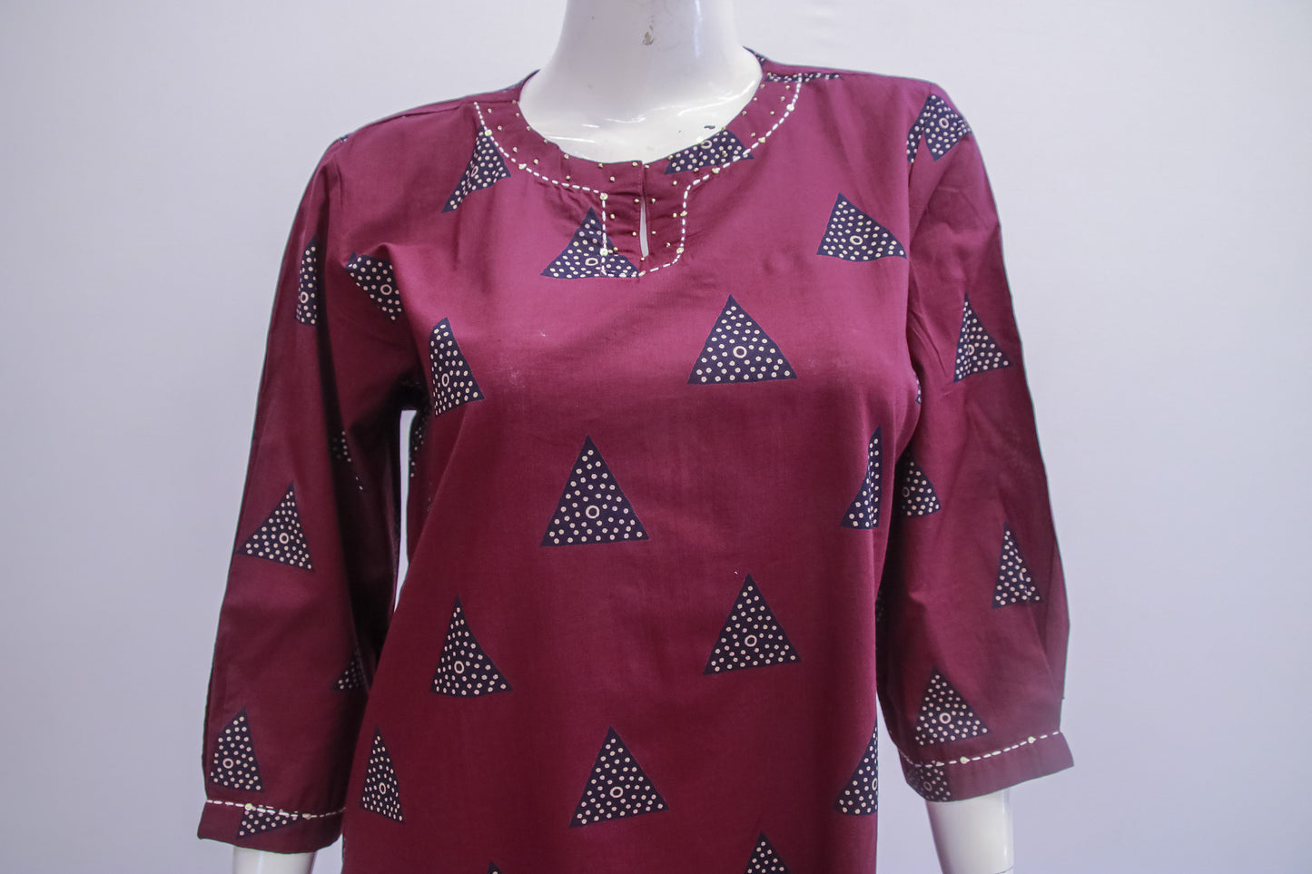 Wine Ajrakh Print Dupatta Set