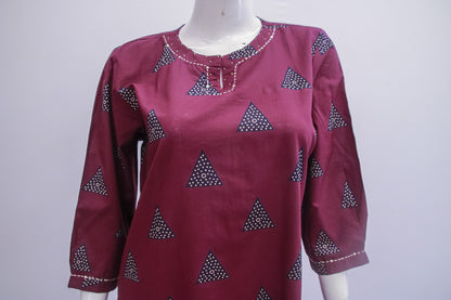 Wine Ajrakh Print Dupatta Set