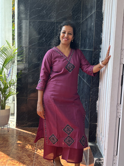 Wine Cotton Top and Pant Set