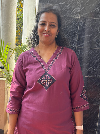 Wine Cotton Top and Pant Set