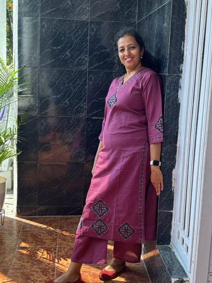 Wine Cotton Top and Pant Set