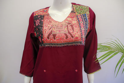 Wine Muslin Pichwai Dupatta Set