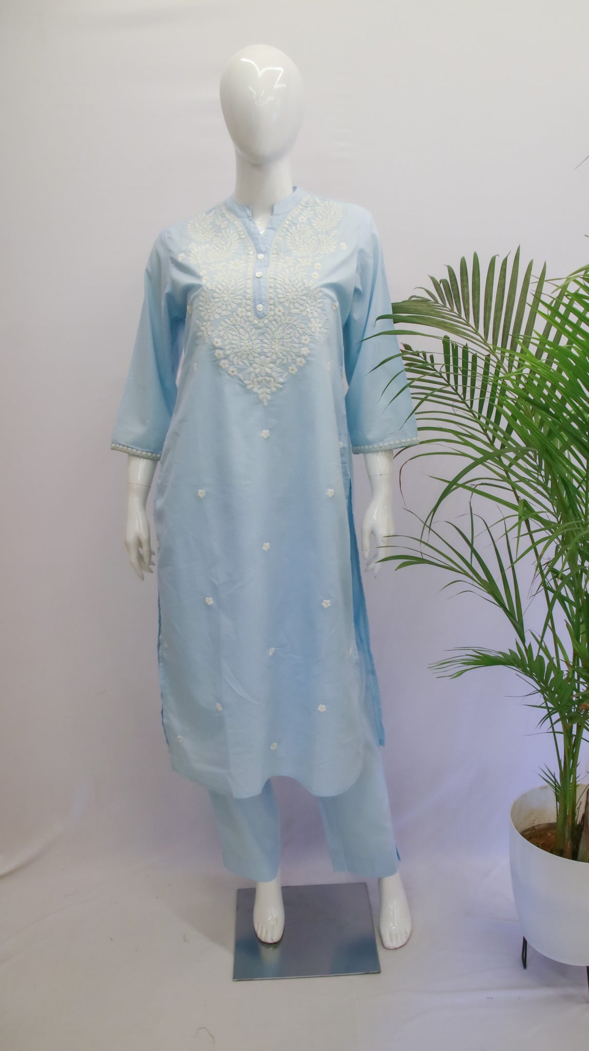 AD Cotton Chikankari Top & Pant Set