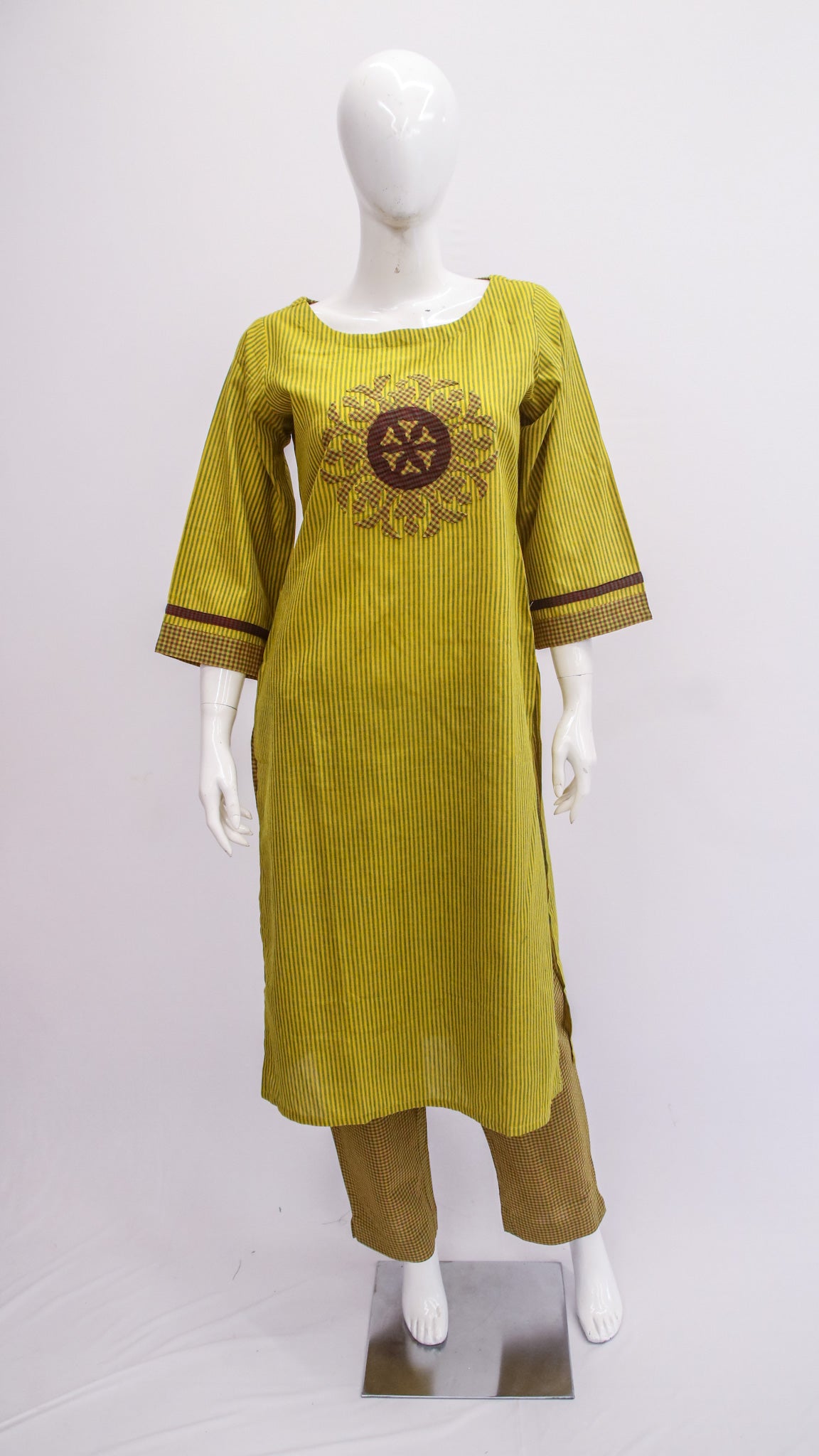 Yellow with brown stripes Top & Pant set