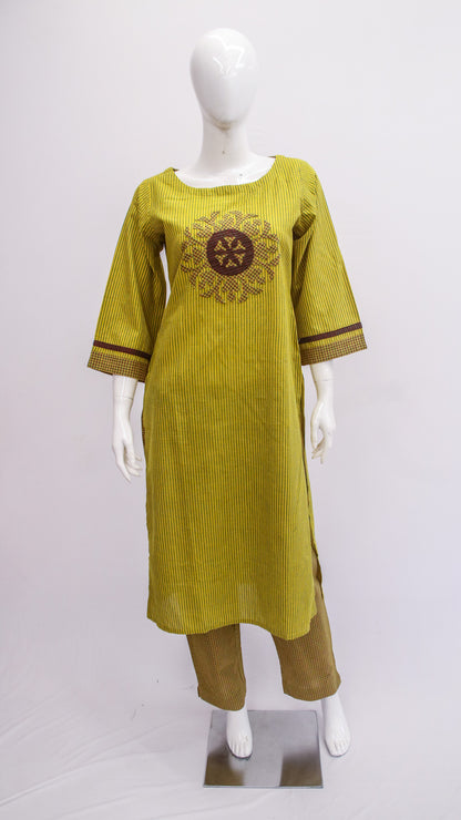 Yellow with brown stripes Top & Pant set